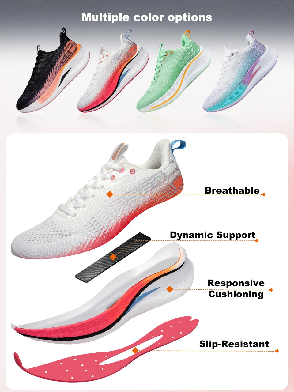 Baasploa Women’s Professional Running Shoes Outdoor Carbon Plate Non-Slip Sports Shoes Female Casual Breathable Jogging Sneakers