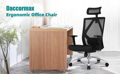 Daccormax Ergonomic Office Chair with 3D Lumbar Support, Mesh Desk Chair, Adjustable Headrest, Reclining Swivel Computer Chair for Home Office