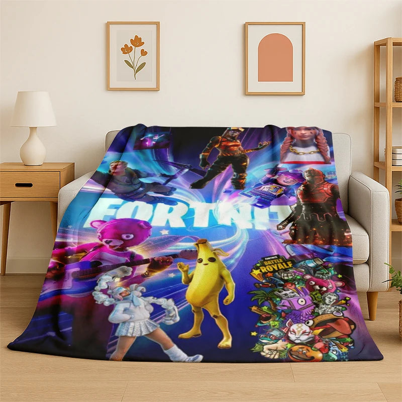 Cartoon F-Fortnite Game Gamer Flannel Blanket Soft Warm Throw Blanket for Bedroom Living Room Bed Travel Camping Picnic Gift