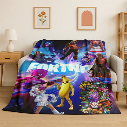 Cartoon F-Fortnite Game Gamer Flannel Blanket Soft Warm Throw Blanket for Bedroom Living Room Bed Travel Camping Picnic Gift