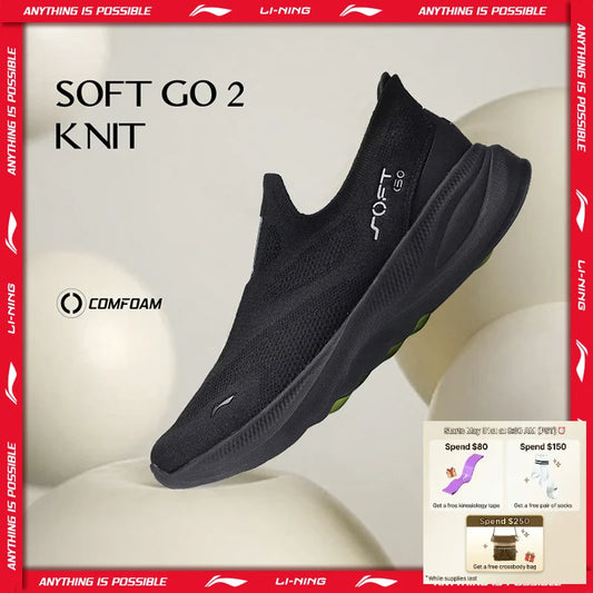 Li-Ning Men's SOFT GO 2 KNIT Slip-on Casual Walking Shoes Cushion Comfy Stable LiNing Mesh Jogging Daily Sports Sneakers AGLV017