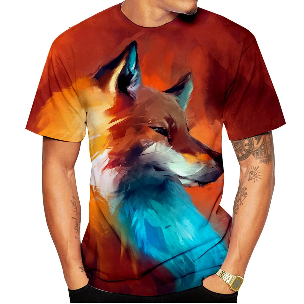 New summer Wolf print men's women's fashion creative 3D printed short sleeve T-shirt funny casual Digital print Tops kids tees