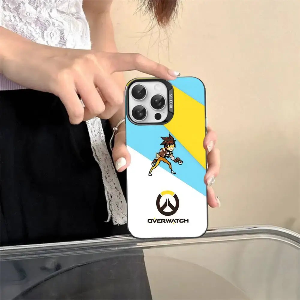 „Game O-Overwatch“ pikselinio stiliaus telefono dėklas iPhone 17 16 15 14 13 12 11 Pro MAX, matinis, atsparus smūgiams, nugarėlės apsauga nuo kritimų