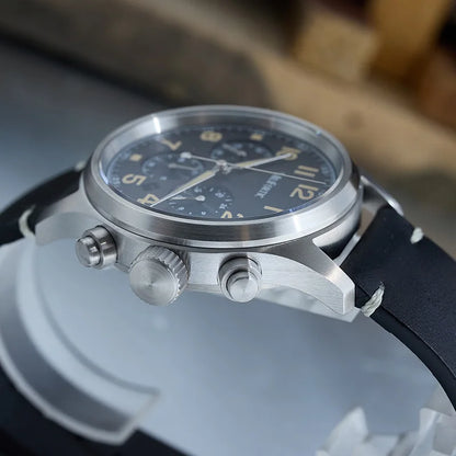 Milifortic 39MM Men's Solar Chronograph M069 Sapphire Crystal VS75 Stainless Steel Case Military Style Quartz Wristwatches