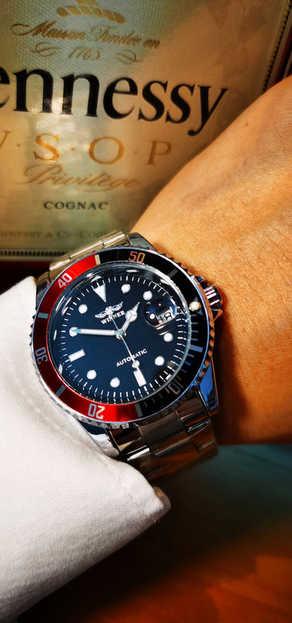 Relógio mecânico clássico para homem – Marca de luxo, estilo profissional, movimento automático, luneta rotativa, mostrador luminescente, bracelete em aço