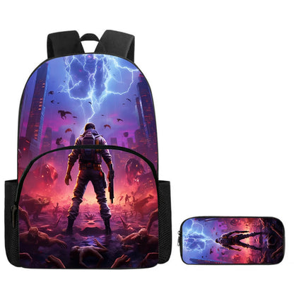 Conjunto Fortnite de 2 peças: mochila com bolso frontal e estojo, grande capacidade, mochila escolar cartoon, presente para crianças, rapazes e raparigas, dos 5 aos 8 anos