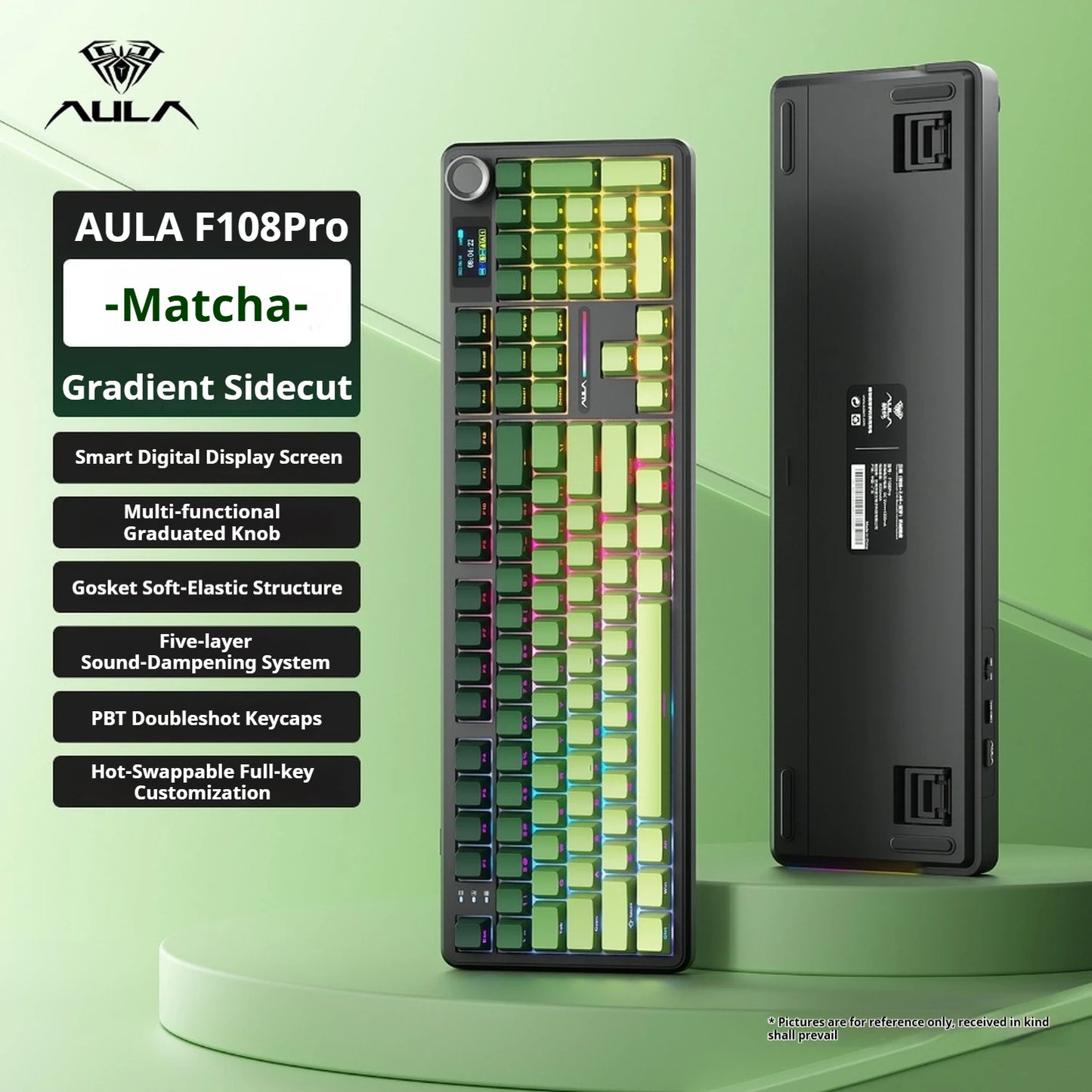 AULA F108 PRO Mechanical Keyboard Custom 100% Layout RGB Backlight Wireless Bluetooth Hifi Switch Gaming Keyboard