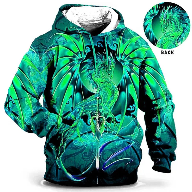 Men's Hoodie for Men Clothing 3D Printed Sweatshirts Outdoors Dragon Fashion Daily Autumn Long Sleeve Hoodies