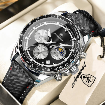 Luxusní, elegantní a vodotěsné pánské hodinky POEDAGAR, quartzový chronograf s datem, klasický a zářivý styl.