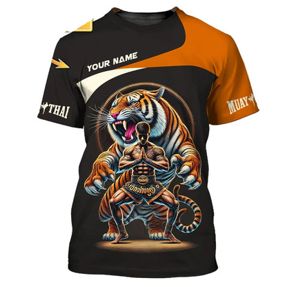 Cool New Muay Thai Graphic T-shirt For Men 3d Print Tiger Dragon Graphic Personality Custom Name T Shirt Summer Gym Fitness Tee
