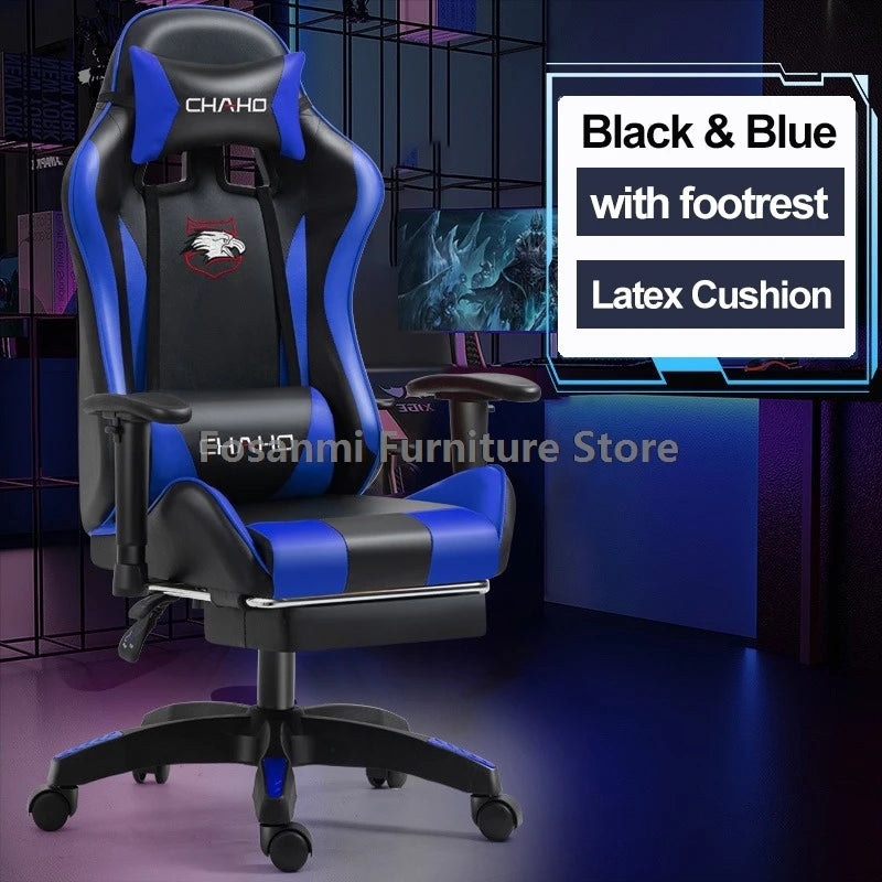 Fosanmi Gaming Chair with Footrest & Headrest, Ergonomic Leather Racing Chair, Swivel Computer Gaming Chair with Adjustable Armrests for Office