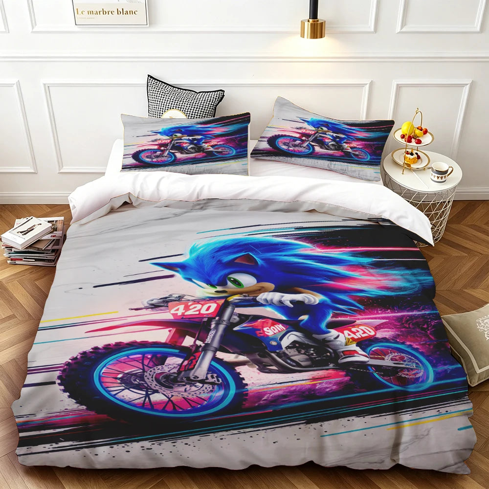 Cartoon Kids Sonics Duvet Cover Cool Bedding Set Comforter Cover with Pillowcase Queen King Bedroom Children Teens beautiful