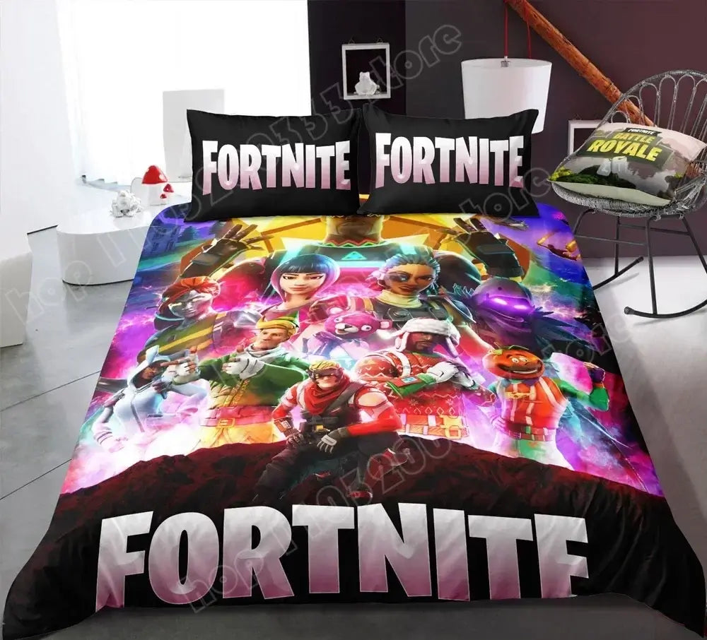Juego de cama Fortnite con funda nórdica de 3 piezas, diseño 3D, ropa de cama para dormitorio, gaming, anime y dibujos animados, funda de almohada, decoración de habitación, regalo