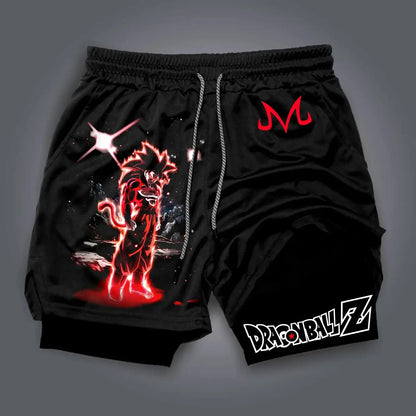 Dragon Ball Anime Peripheral Majin Buu GOKU Printed Sports Double-layer Shorts American 2025 Summer Men's Loose Breathable Pants, produit gaming premium Fraquane
