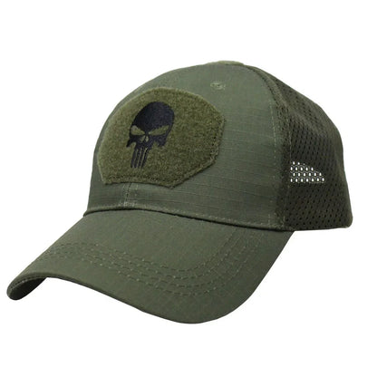 Baseballkappe im Camouflage-Look, aus atmungsaktivem Netzgewebe, taktische Camo-Kappe der Special Forces, mit Totenkopf- und Enten-Schirm