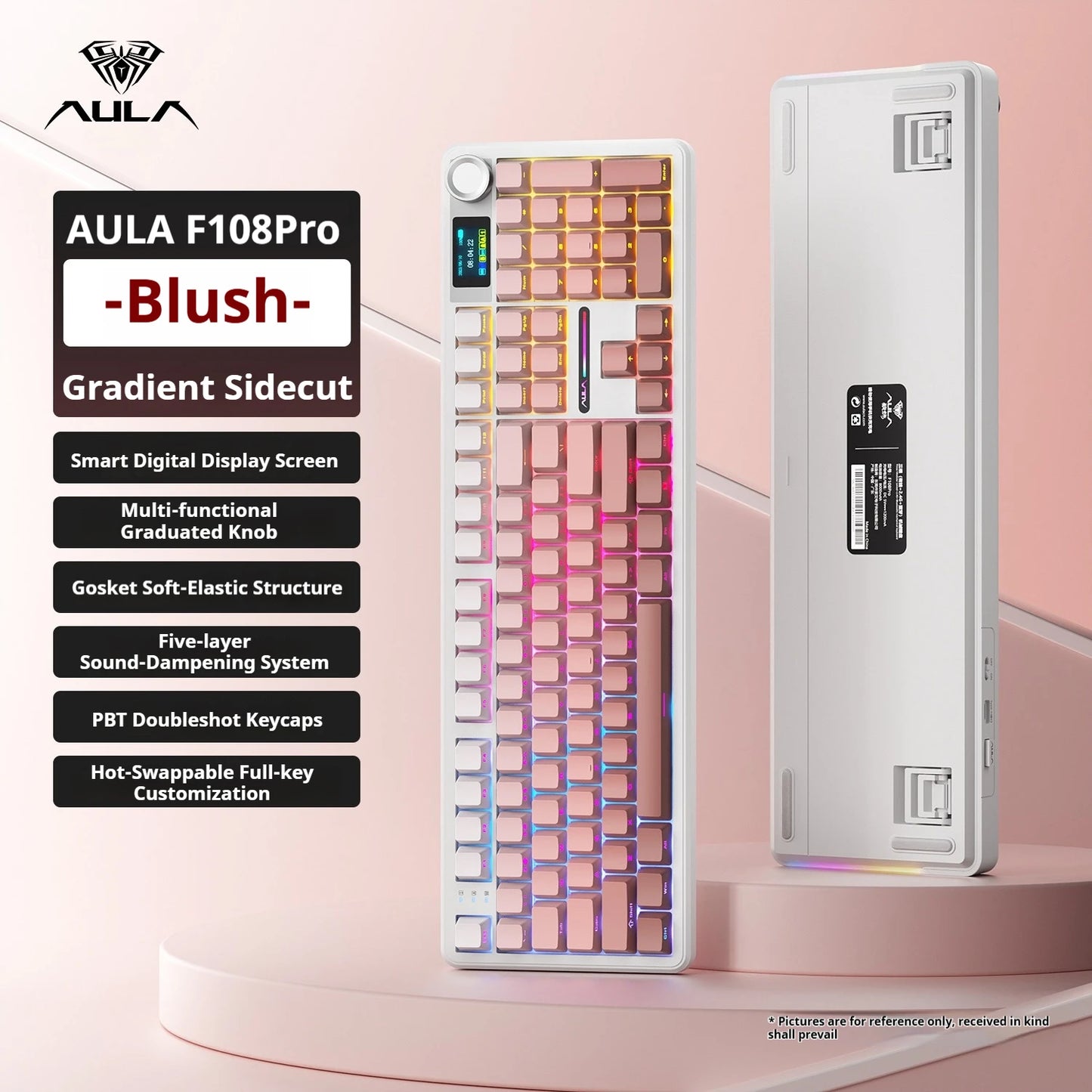 AULA F108 PRO Mechanical Keyboard Custom 100% Layout RGB Backlight Wireless Bluetooth Hifi Switch Gaming Keyboard