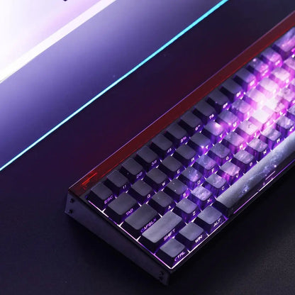Teclas PBT transparentes con degradado galaxia morado y grabado lateral, 135 teclas, compatibles con teclado mecánico de 60/64/84/98/108 teclas