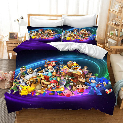Hot Super Mario Cartoon Game Cute All Season Duvet Cover And Pillowcase Teen Large/Queen Cute Bedroom Decoration Boys Girls Gift