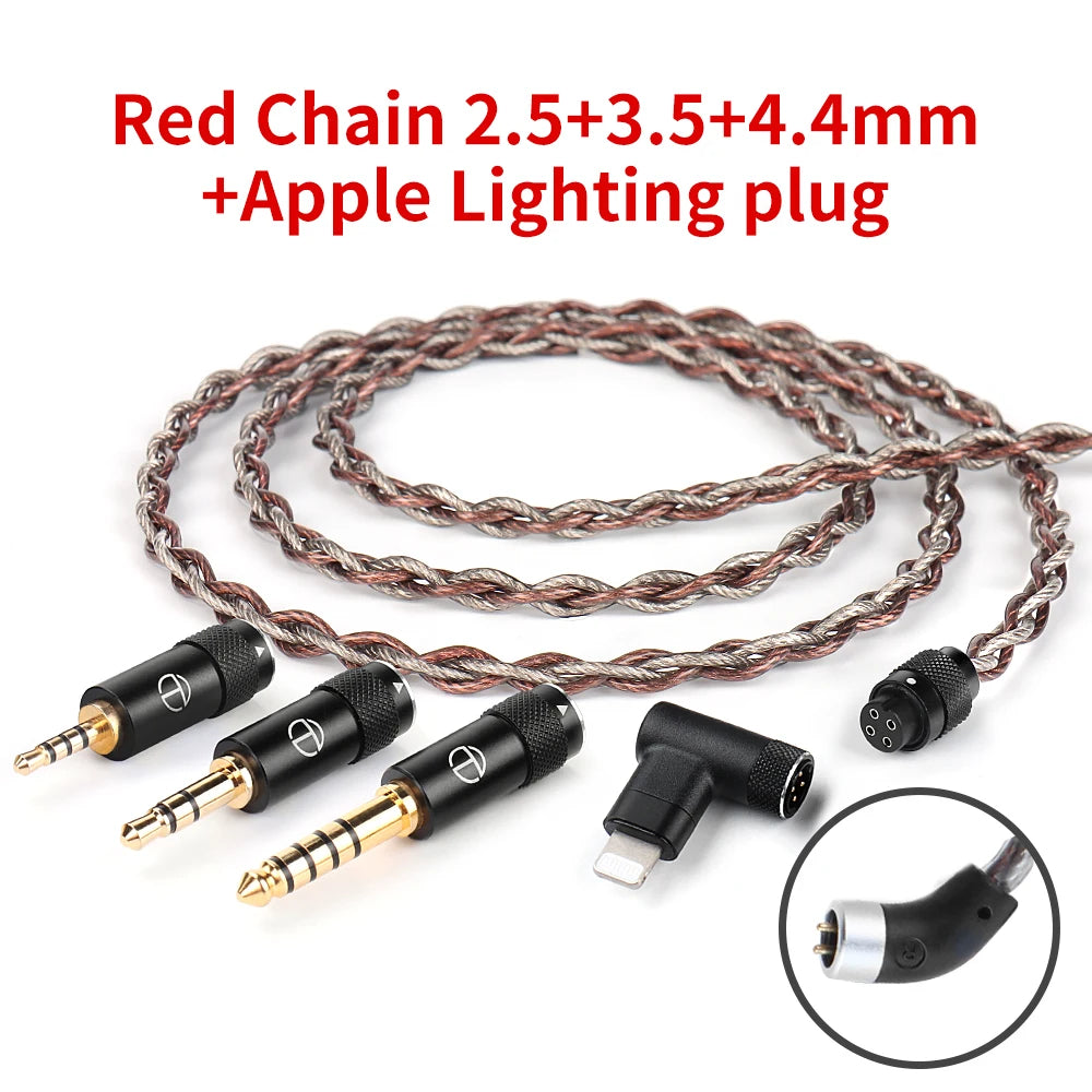 TRN RedChain Earphones Silver-Plated Copper OFC Copper Upgrade Cable with Swappable Connectors 2.5/3.5/4.4 For TRN MT1 MAX TA4