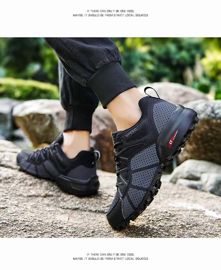 Męskie buty turystyczne – buty sportowe do terenów o zróżnicowanym ukształtowaniu terenu, z oddychającą siateczką, antypoślizgowe, odporne na zużycie – buty turystyczne i rowerowe