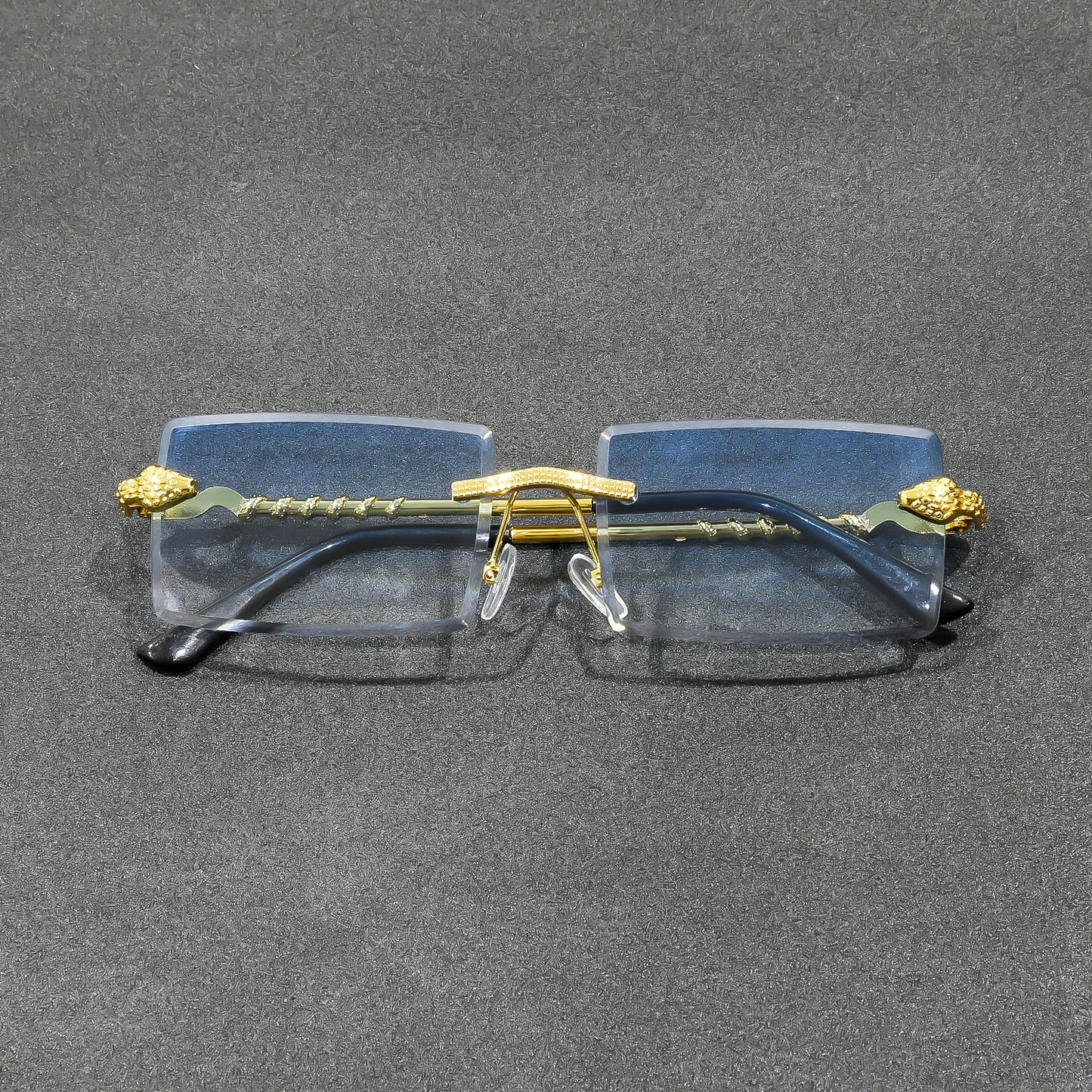 Rimless Rectangle Sunglasses Men Metal Gradient Gray Lens Big Frameless Sun Glasses Women UV400