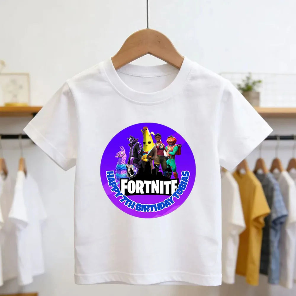 Fortnite Theme Cartoon Printed T-Shirt Summer Child White Cotton T-Shirt Cartoon Hot Game Fortnite Short Sleeve