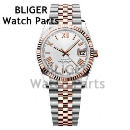 BLIGER 36MM 39MM Luxury Gold NH35 Automatic Mechanical Wristwatch Roman Number Men Watches Sapphire Crystal 10Bar Reloj Hombre