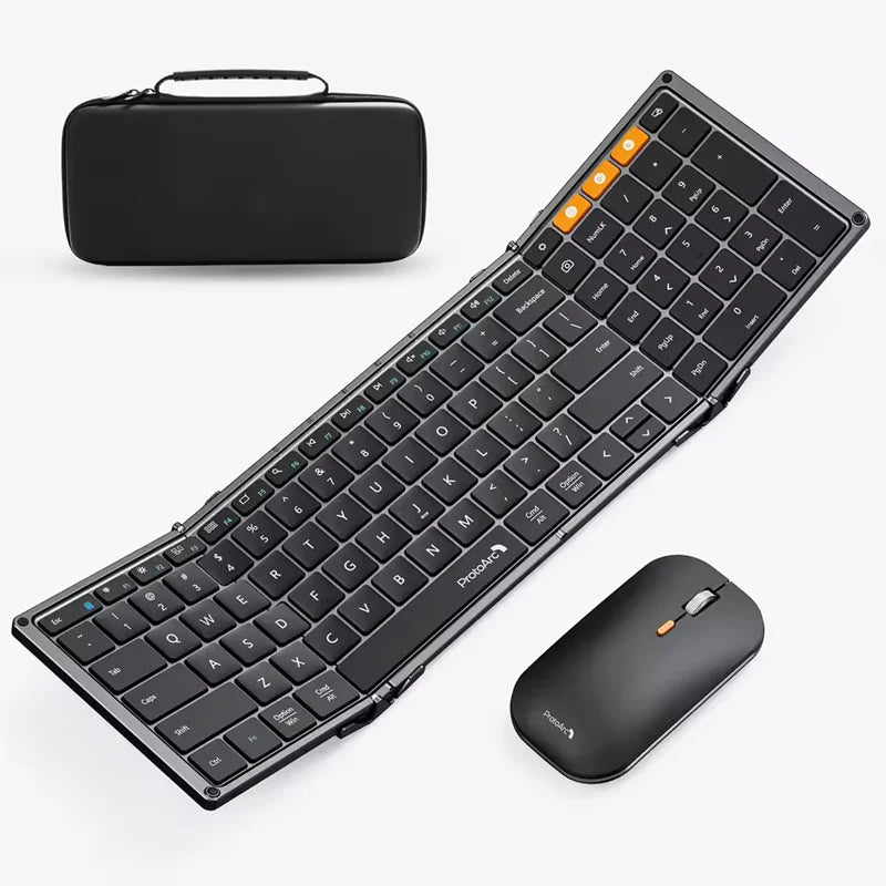 ProtoArc Foldable Keyboard and Mouse, XKM01 Combo for Business Travel 2.4G+Dual Bluetooth Portable for Laptop iPads Tablets