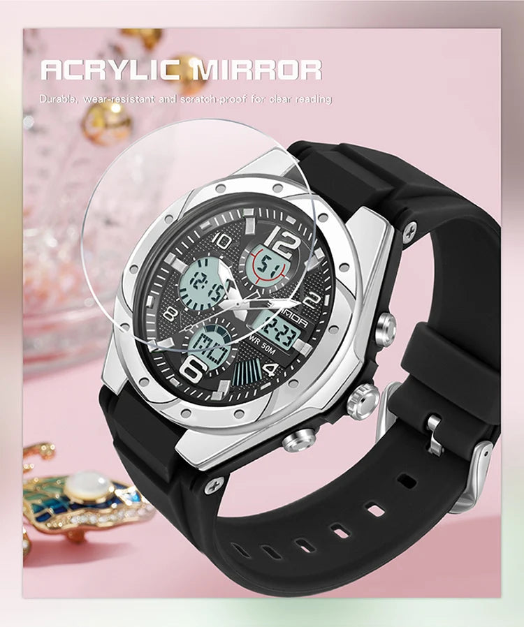 SANDA Top Brand New Lady Luxury Ms LED Digital Sport Watch Leisure Fashion Quartz Watch Women Girl Military 50M Waterproof Watch