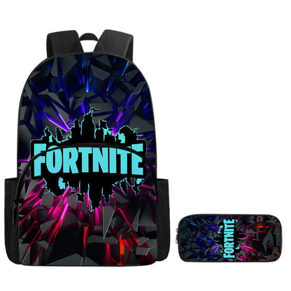 Conjunto Fortnite de 2 peças: mochila com bolso frontal e estojo, grande capacidade, mochila escolar cartoon, presente para crianças, rapazes e raparigas, dos 5 aos 8 anos
