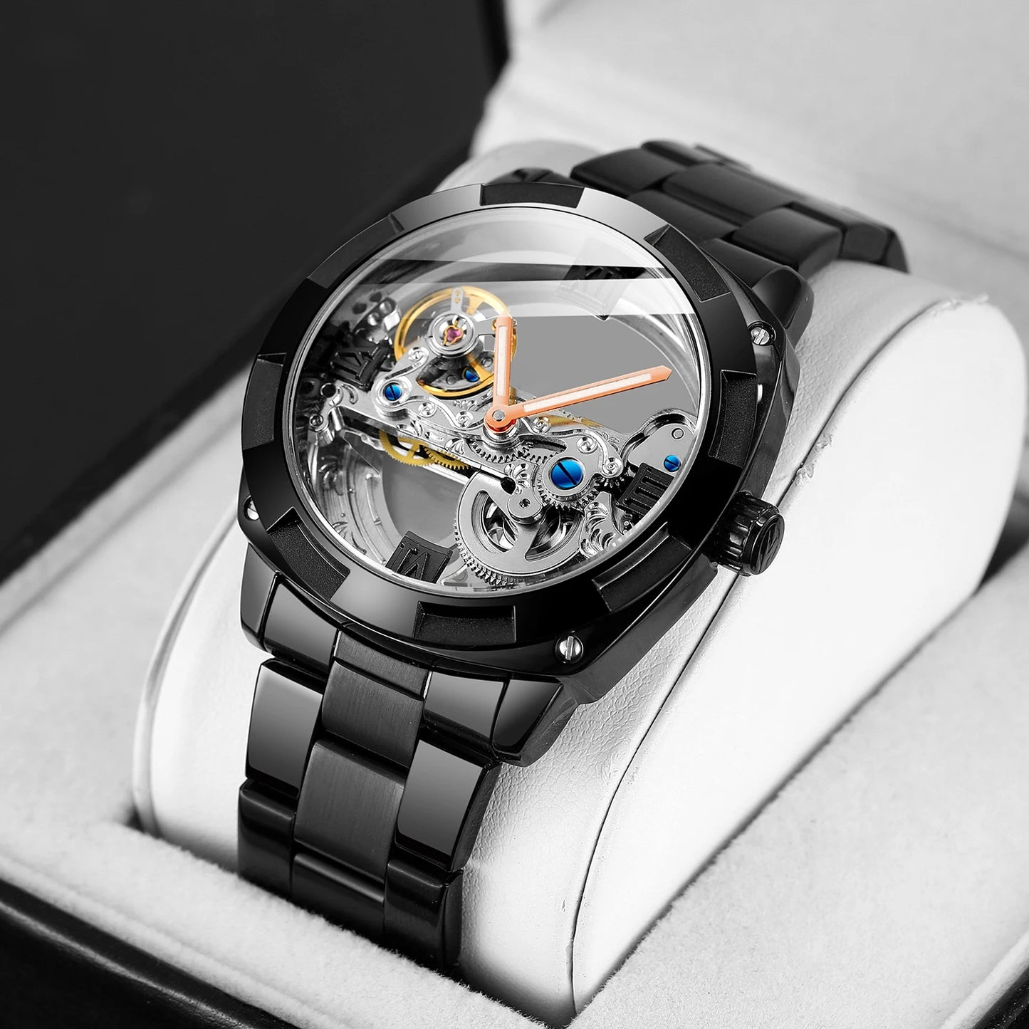 2024Top Brand Luxury Stainless Steel Skeleton Tourbillon Automatic Movement Men Watch Mechanical Waterproof Luminous Wrist Clock