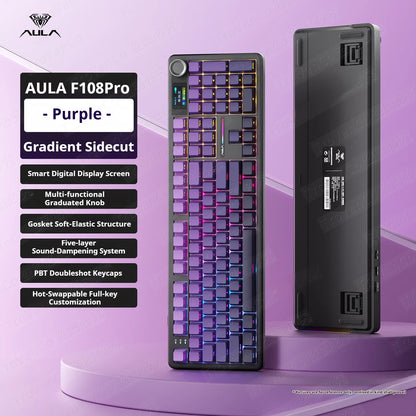 AULA F108 PRO Mechanical Keyboard Custom 100% Layout RGB Backlight Wireless Bluetooth Hifi Switch Gaming Keyboard