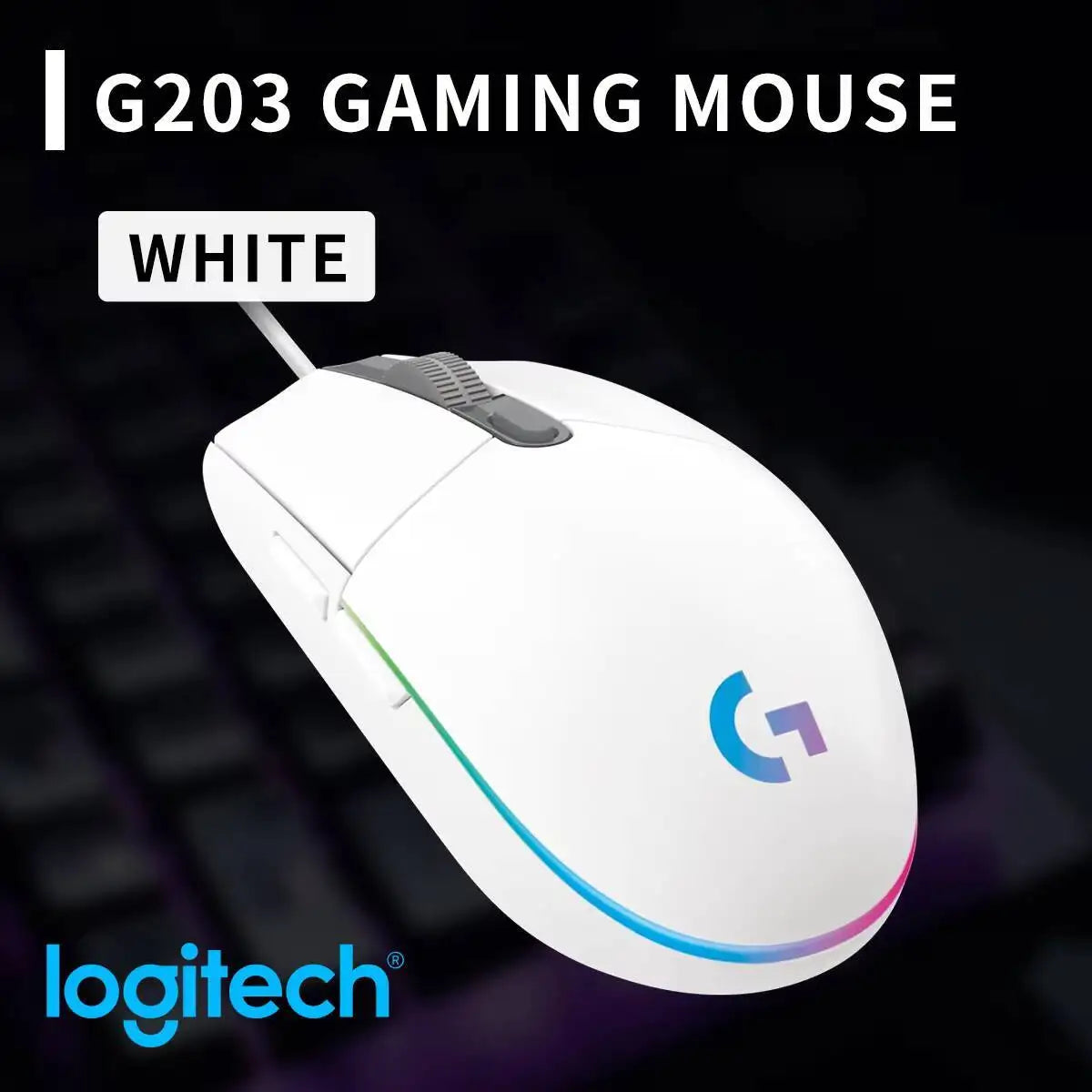 Logitech G203 LIGHTSYNC-mus trådbunden 8000 DPI-sensor RGB Sync 6 knappar mekanisk spänning för kontor och gaming