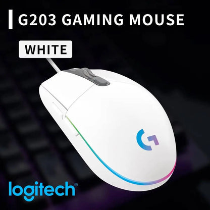 Logitech G203 LIGHTSYNC-mus trådbunden 8000 DPI-sensor RGB Sync 6 knappar mekanisk spänning för kontor och gaming