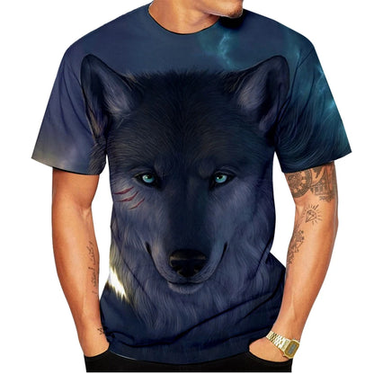 New summer Wolf print men's women's fashion creative 3D printed short sleeve T-shirt funny casual Digital print Tops kids tees