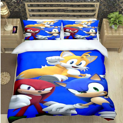 Fashion Cartoon Character Print Bedding Set Sonic Duvet Cover Comforter Bed Youth Kids Girls Boys Luxury Birthday Gift