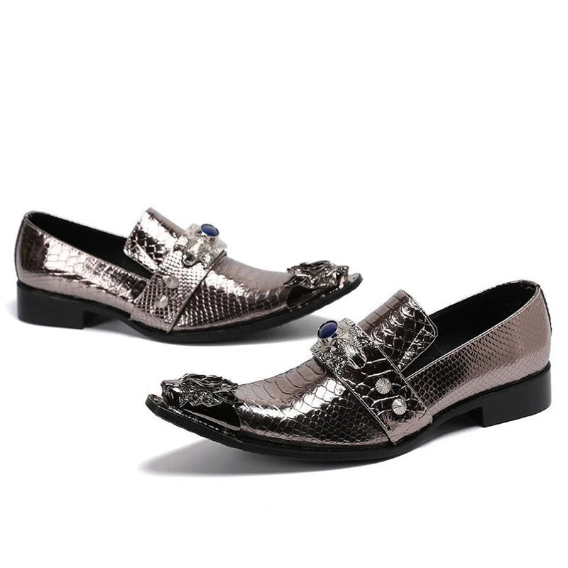 Men's Luxury White Gold Metal Toe Oxford Elegant Loafers Slip-On Dress Shoes Formal Wedding Party PU Leather Shoes Size 38-46