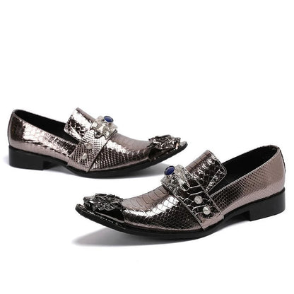 Men's Luxury White Gold Metal Toe Oxford Elegant Loafers Slip-On Dress Shoes Formal Wedding Party PU Leather Shoes Size 38-46