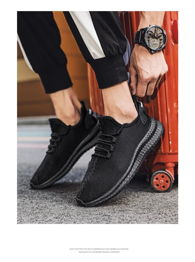 Zapatillas deportivas informales antideslizantes para hombre, transpirables, para correr al aire libre, entrenar, hacer senderismo y practicar deportes; zapatillas con cordones de tejido de punto para actividades al aire libre