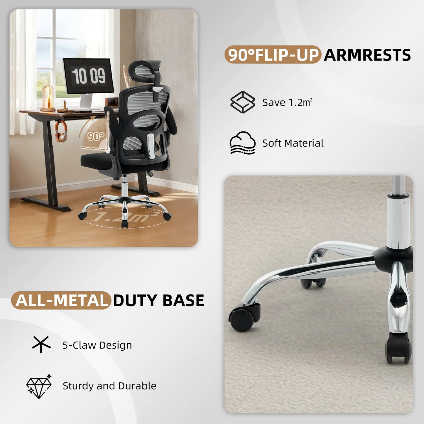 Ergonomic High Back Office Chair with Adjustable Headrest, Lumbar Support, Mesh Computer Gaming Chair, 360° Swivel Rolling Desk Chair