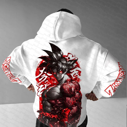 Dragon Ball Z Goku White Hoodie and Pants Set Men Women Anime Character Print Two-Piece Outfit with Red Logo and Super Saiyan