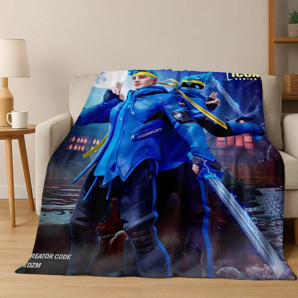 3D F-Fortnite Game Cartoon Flannel Blanket Soft Warm Throw Blanket for Bed Bedroom Room Living Room Travel Camping Kids Gift