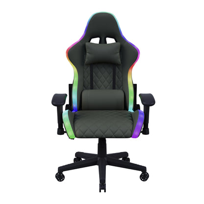 Gaming Chair with Massage Function, LED RGB Lights, Adjustable Reclining Gaming Chair with Lumbar Support, Headrest Pillow, Ergonomic Computer Chair 150KG Capacity