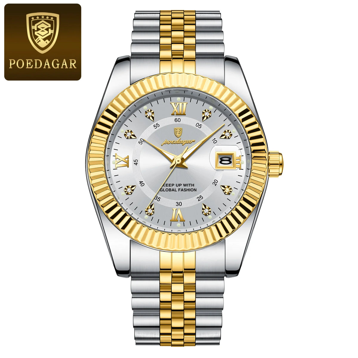 POEDAGAR Herrenuhr – Luxusmodell, wasserdicht, aus Edelstahl, mit Leuchtanzeige, im Militärstil, mit Datumsanzeige, Quarzwerk, ideal für die Arbeit oder berufliche Anlässe.