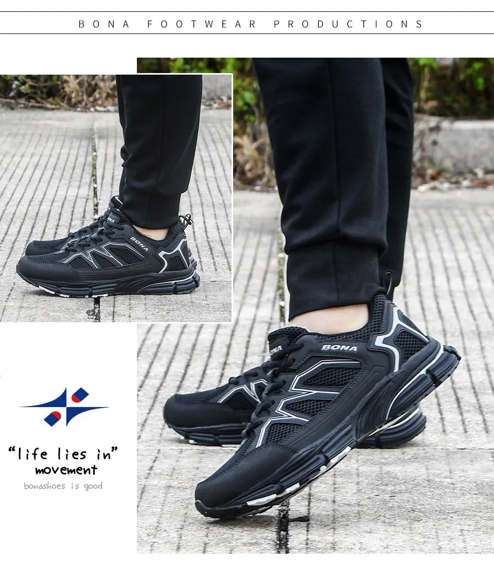 BONA 2023 New Designers Jogging Shoes Men Running Shoes Breathable Brand Sneakers Man Sports Training Walking Shoes Breathable m