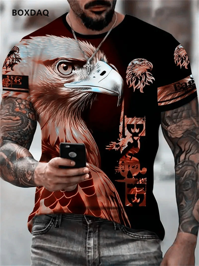 Fashion Eagle Men's T-Shirts Loose O-Neck Casual Tops Short Sleeve 3D Animal Printing Street T-Shirt 6XL Big Size Breathable Tee