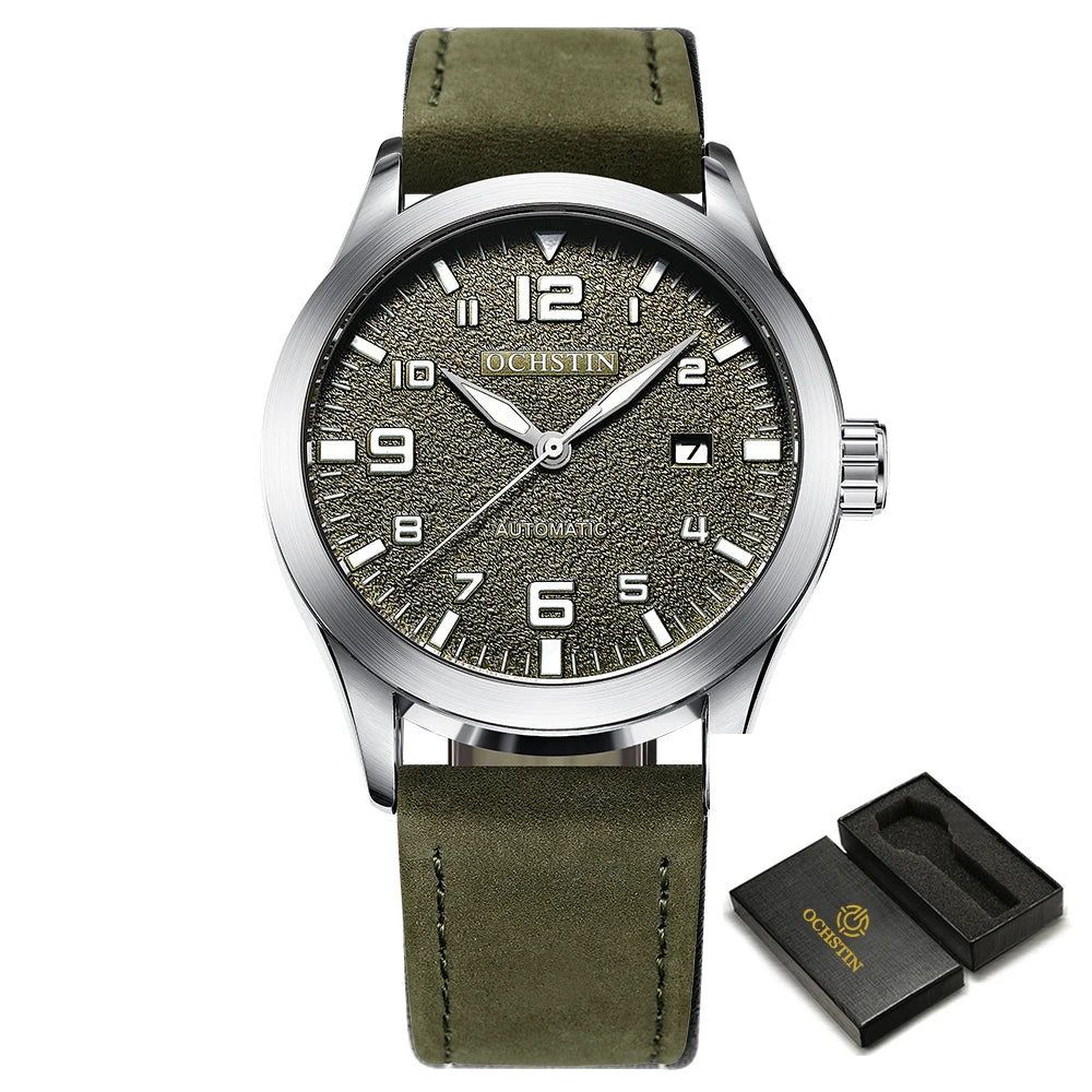 OCHSTIN Man Mechanical Pilot Wrist Watches Luxury Self Wind Leather Mechanic Male Clock Auto Date Relogio Masculino Gift for Men