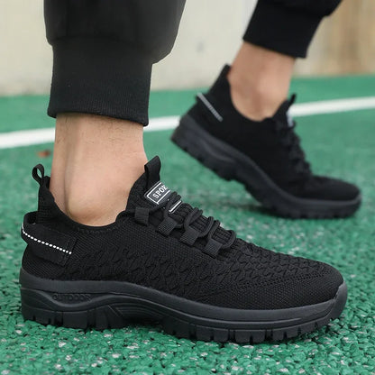 Pánské outdoorové tenisky v zářivě žluté barvě, prodyšná síťovaná konstrukce, sportovní obuv s tlumením nárazů, stylová a trendy obuv pro dobrodružství