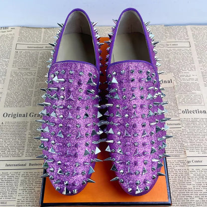 Fashion Blue Bling Spikes Loafers Shoes For Men Luxury Handmade Slip On Mens Dress Shoes Wedding Shoes