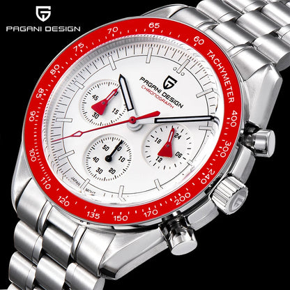 Reloj para hombre PAGANI DESIGN «New Moon» – Reloj de cuarzo de lujo, cronógrafo, cristal de zafiro con tratamiento antirreflectante, bisel de cerámica, agujas luminiscentes